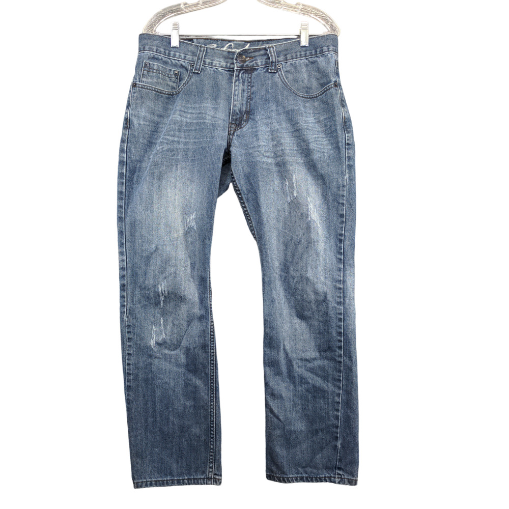 Safari Denim Men's Straight Leg Jeans Blue 32x30 5-Pocket Whisker Cotton